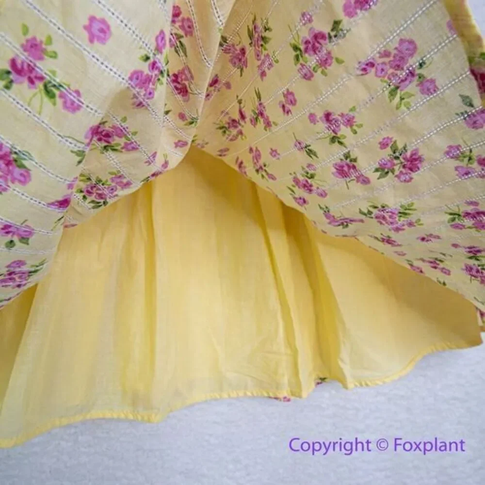 New! Zunie Girl Cotton Floral‎ fit and flare Knee-Length Dress yellow , size L